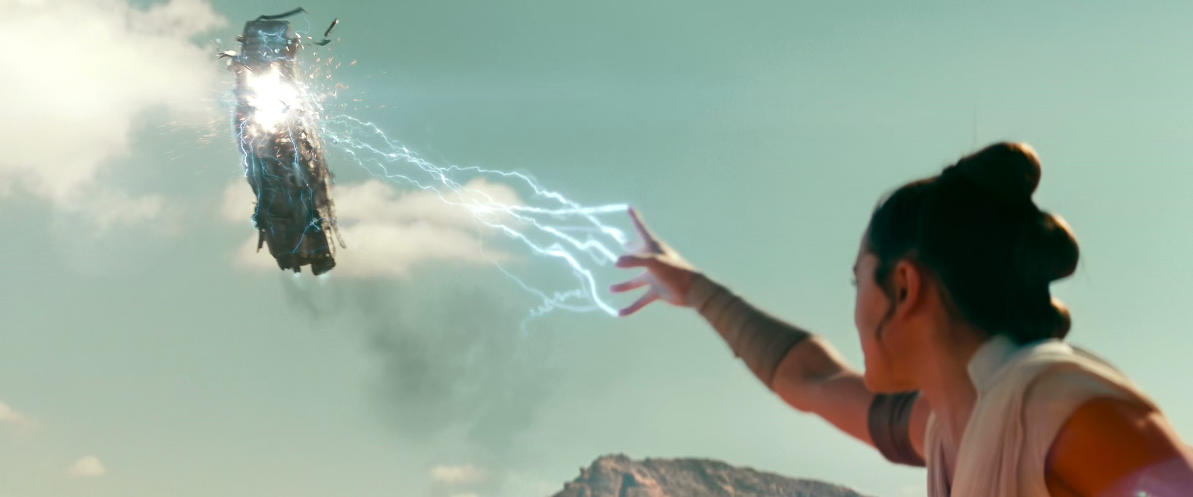 Rey accidentally destroyed the transport with Force lightning.