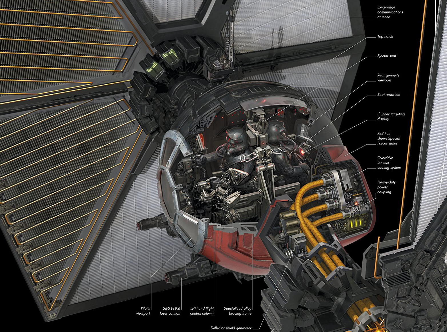 Cross-sections of a TIE/sf space superiority fighter