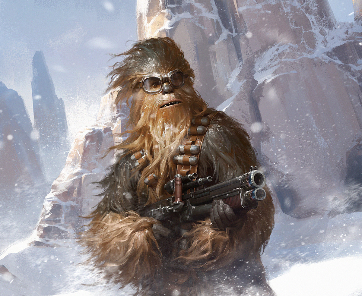 Chewbacca on Vandor, armed with an SX-21 pump-action scatter blaster.