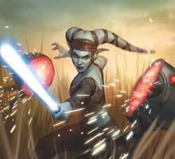 Aayla Secura using an Ataru strike to bisect a .