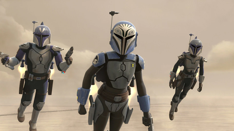 Bo-Katan Kryze with other members of Clan Kryze during the mission