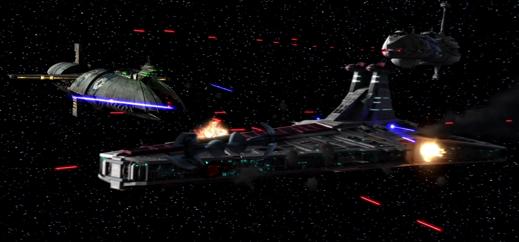 Separatist warships ambushing General Piell's Venator-class Star Destroyer