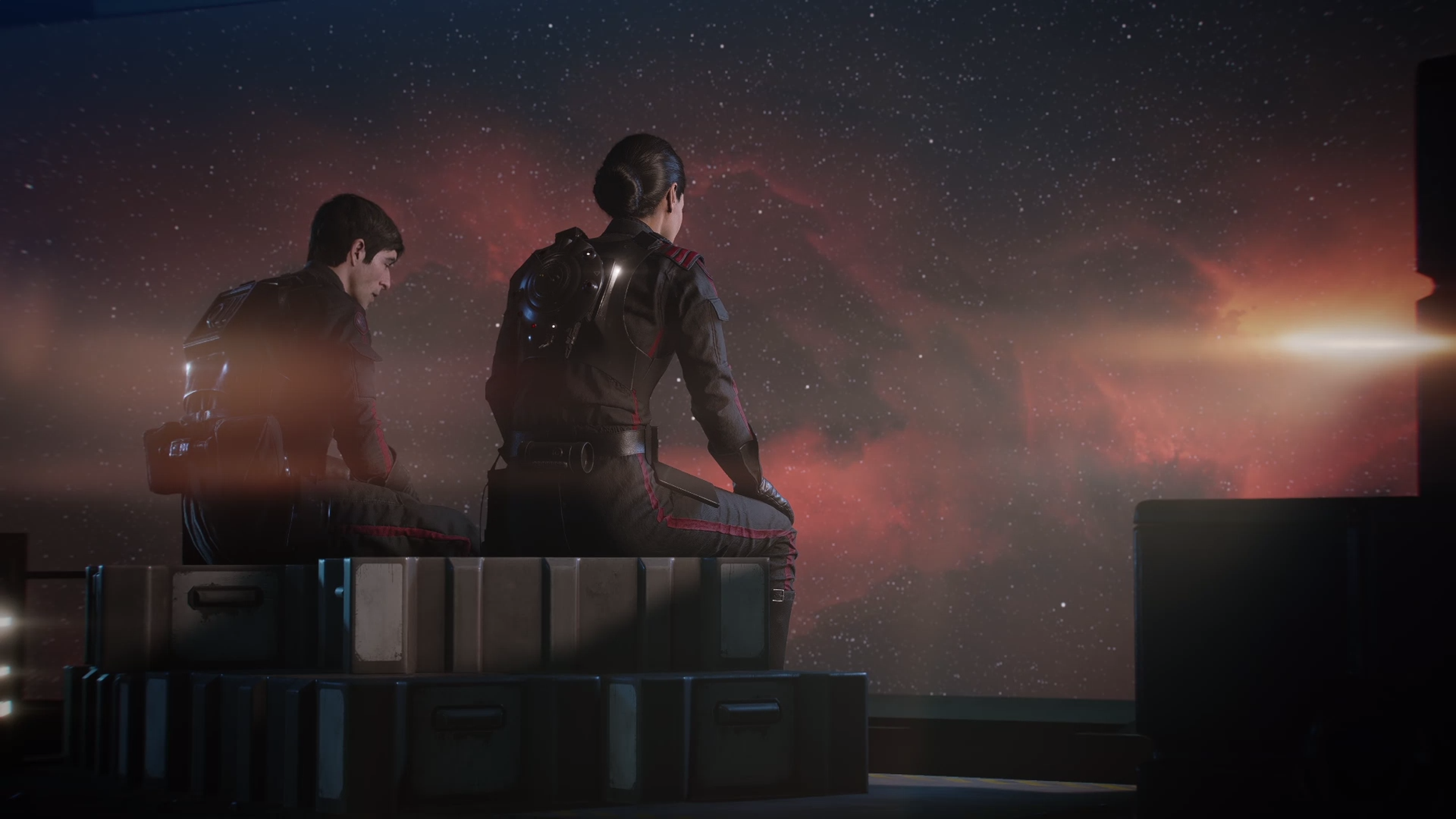 Meeko and Iden aboard the Corvus in the Vorpal Nebula