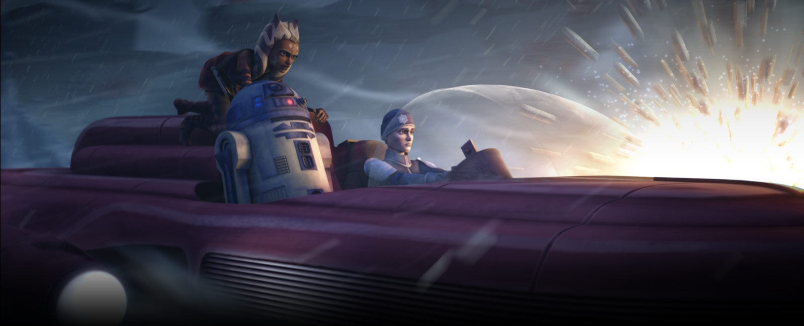 R2, Ahsoka, and Lux fleeing the Death Watch