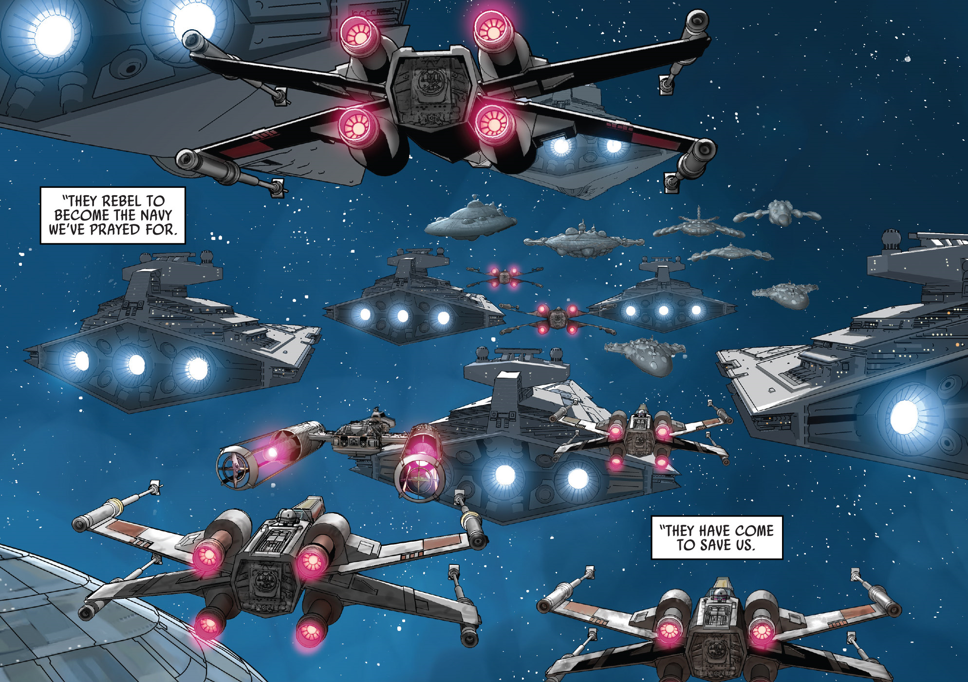 Rebel forces support the Mon Calamari cruisers against the Imperial blockade