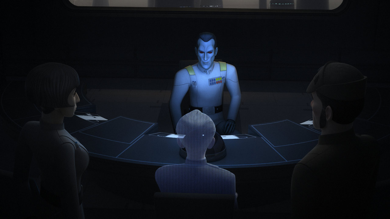 Tarkin speaking with Grand Admiral Thrawn prior to the Battle of Atollon