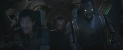 Rook instructs Cassian Andor and K-2SO as they struggle to fly through Eadu's storms.