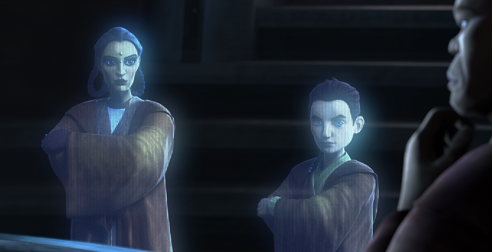 Dume & Billaba attending a holo-conference with the Jedi Council.