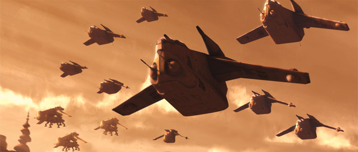 The 41st Elite Corps en route to Skywalker's position on Geonosis to reinforce him.