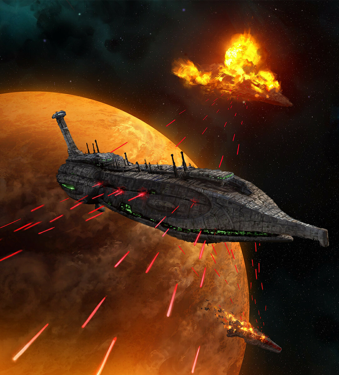 A Separatist Providence-class Dreadnought attacks Republic Star Destroyers.