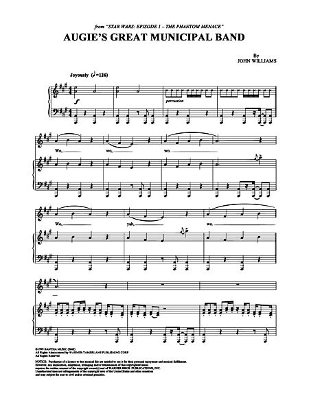 The piano sheet music for the piece composed by John Williams