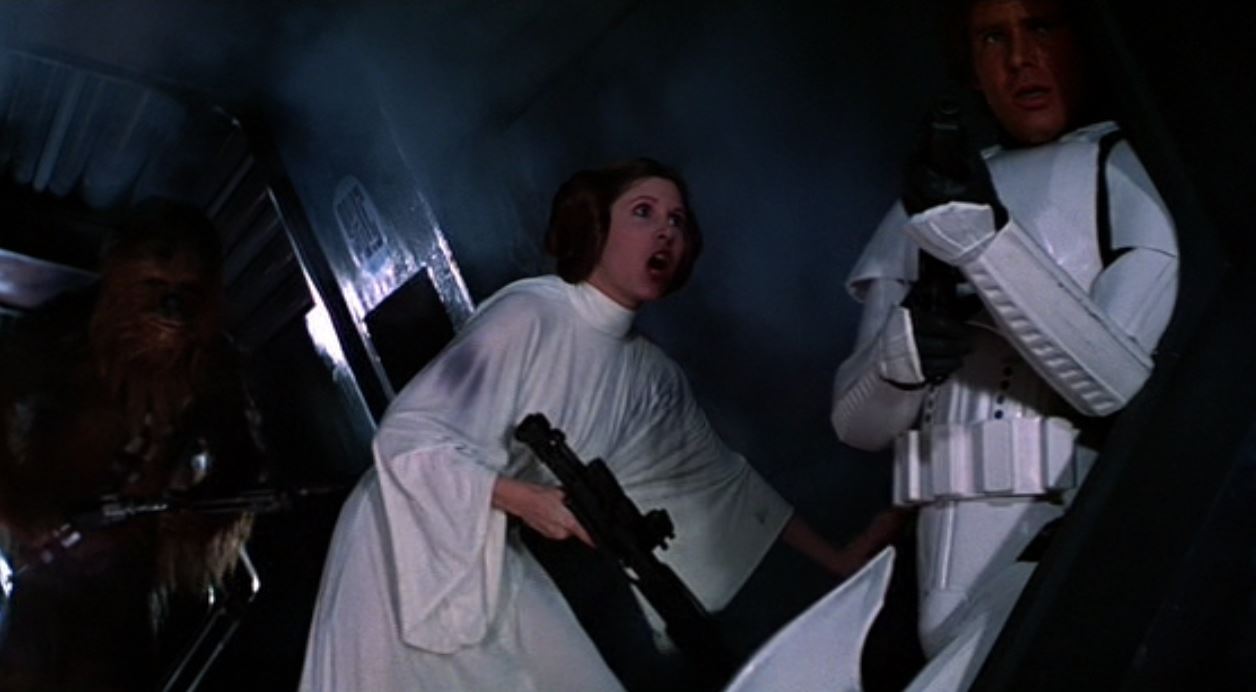 Organa takes command of her own rescue mission and orders Solo to jump into a garbage chute.