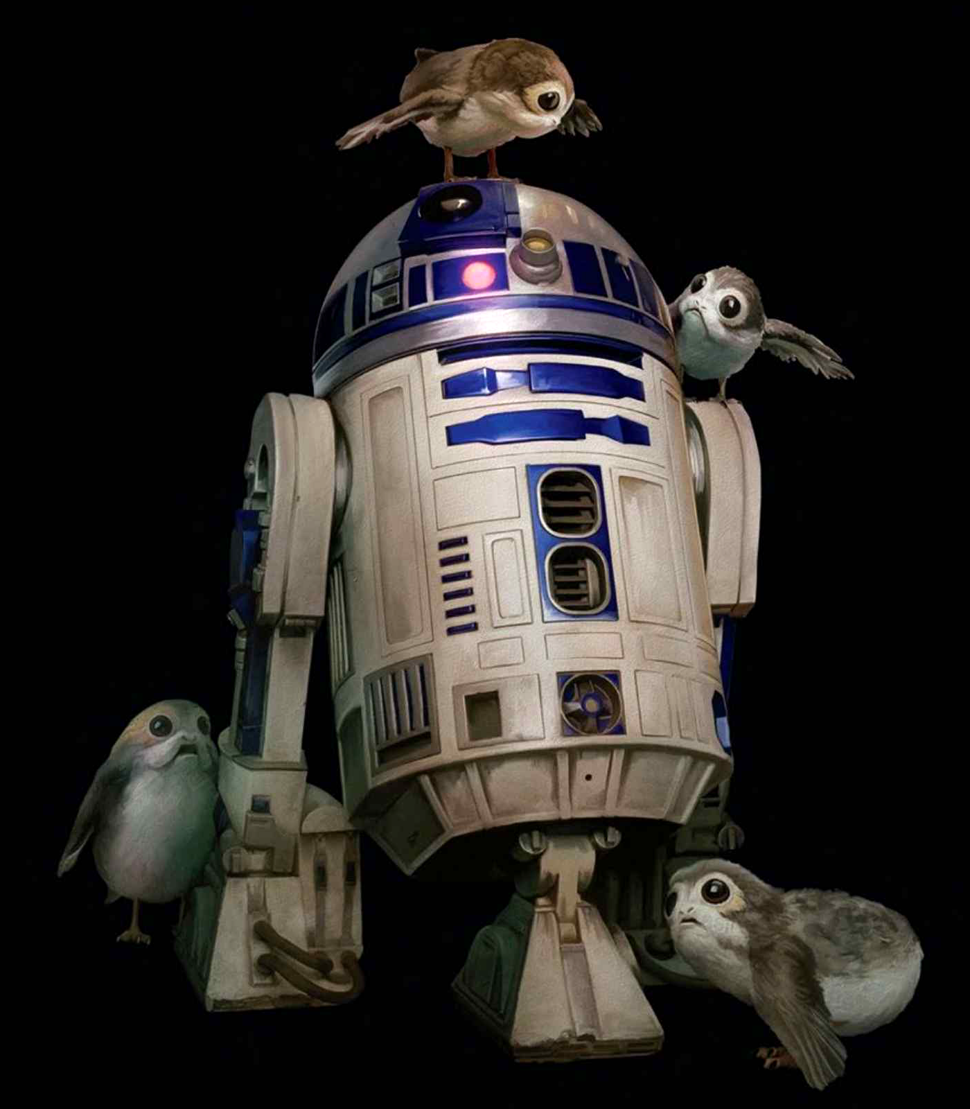 R2 playing host to several porgs