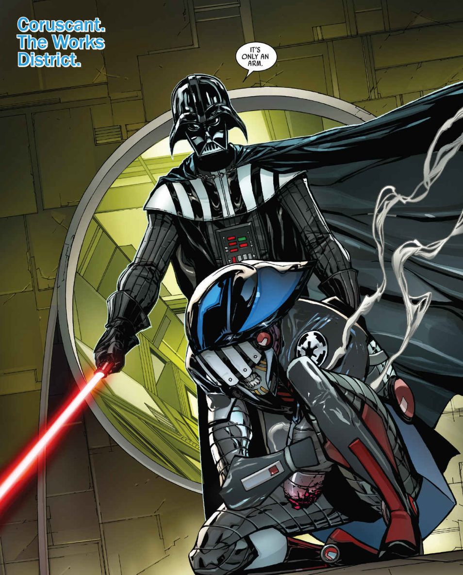 The Sixth Brother and Darth Vader after the latter severed the former's arm