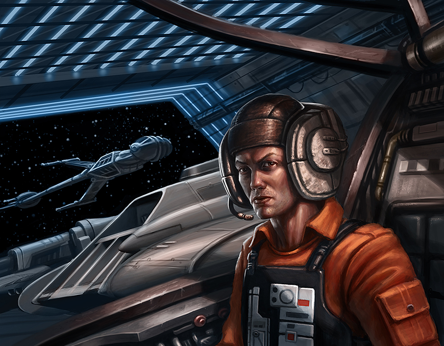 Farlander in the cockpit of a B-wing starfighter