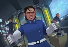 Casset tries to steer the Legacy Run around the Nihil Stormship.