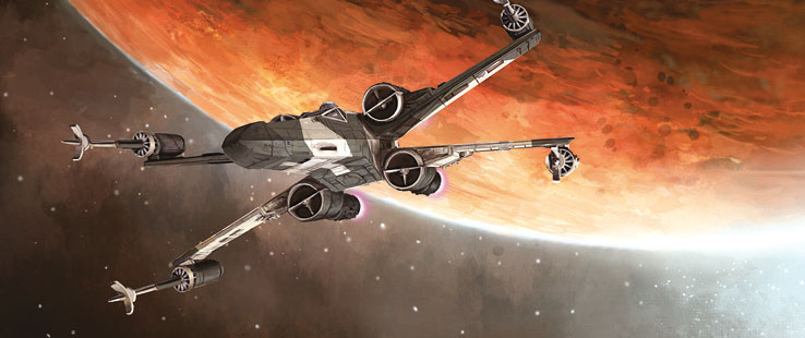 Sperado piloting an X-wing fighter for the Partisans.