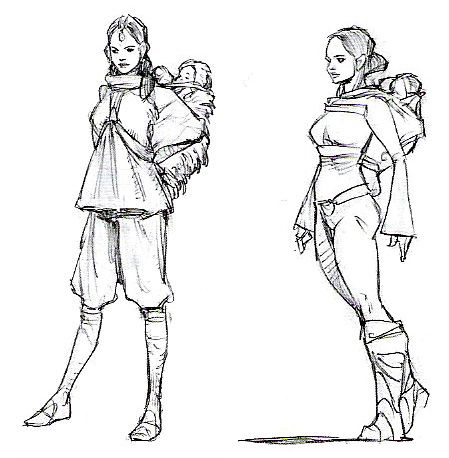 Unused concept art of Padmé, carrying her two children