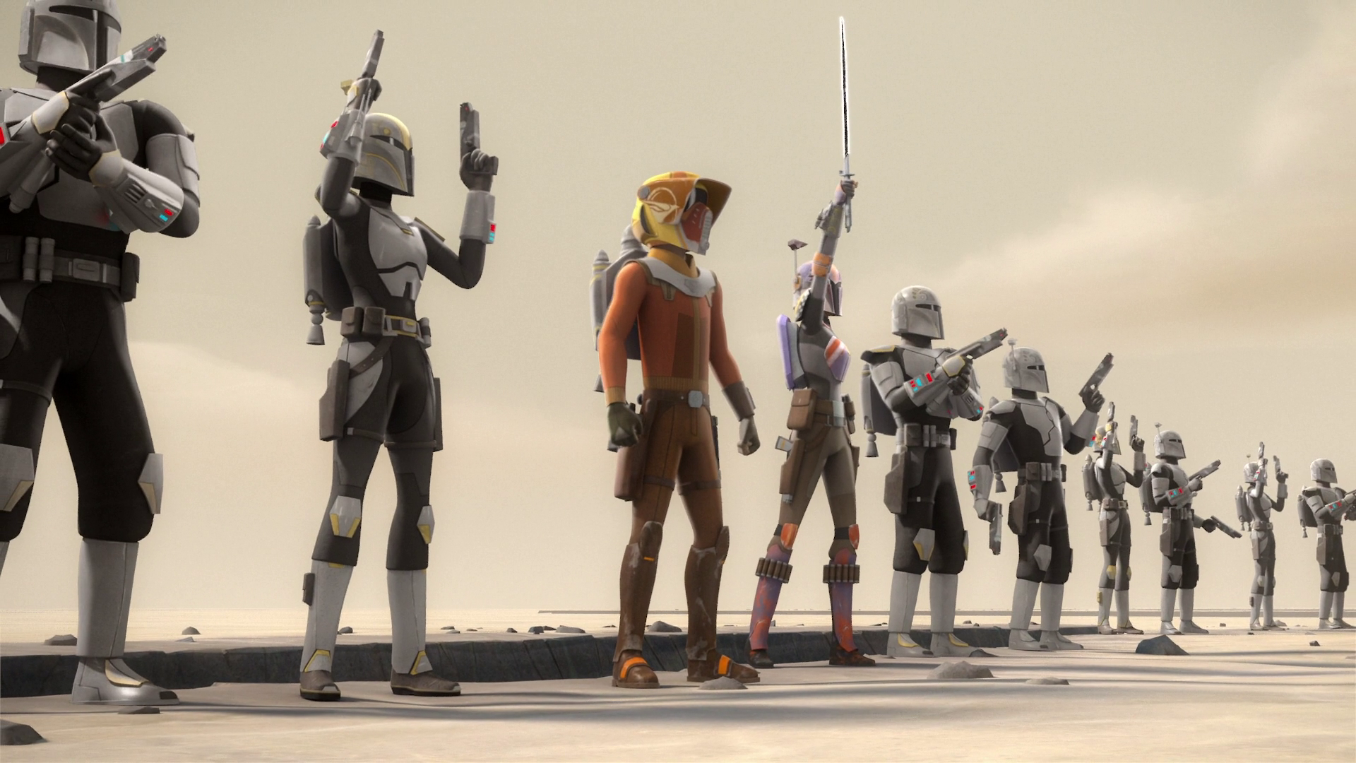 Sabine leading Mandalorian resistance forces on Mandalore