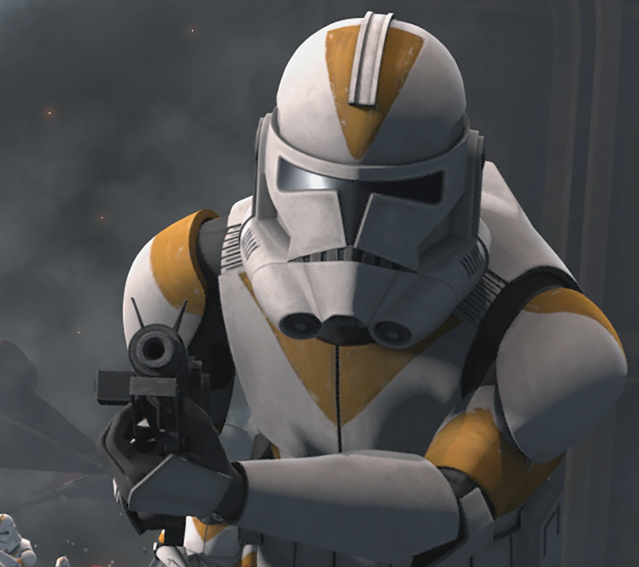 Attempting to protect himself during the raid on his factory, Solha donned cortosis clone trooper armor with the markings of the Republic's 212th Attack Battalion (pictured).