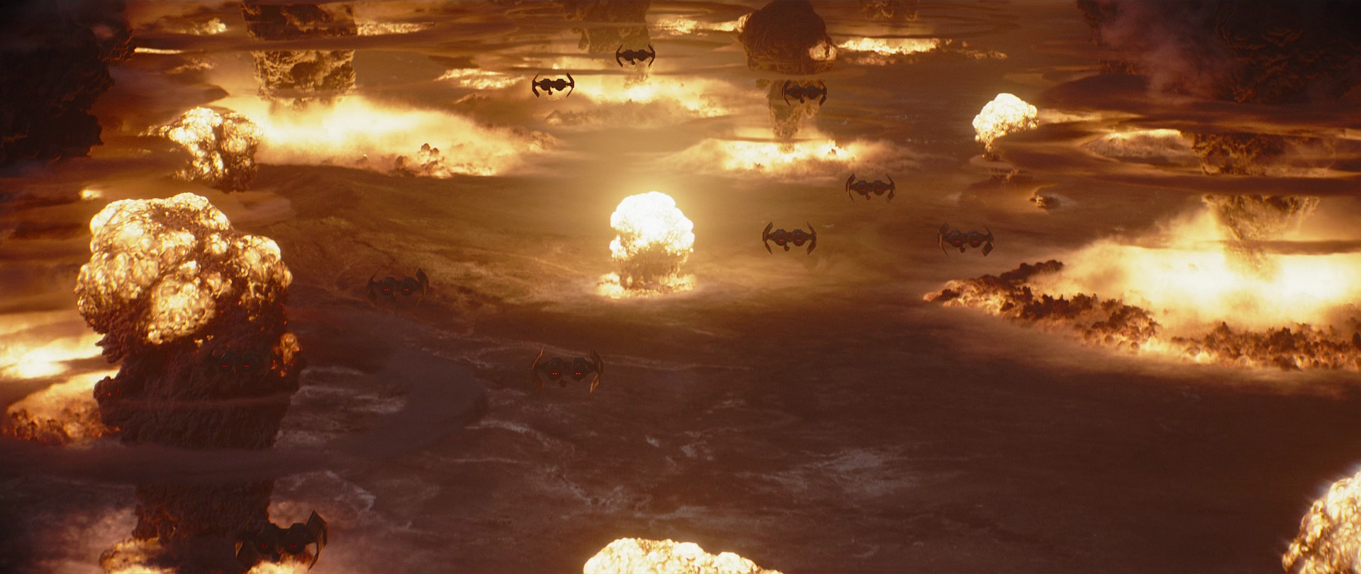 Imperial TIE Bombers carpet bombed the surface of Mandalore.