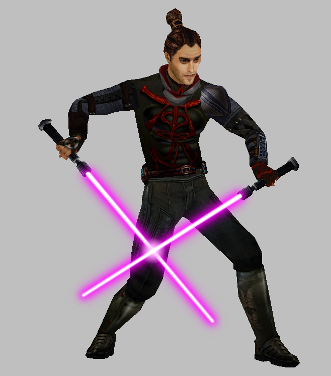 The Jedi Trainer wielding his two lightsabers