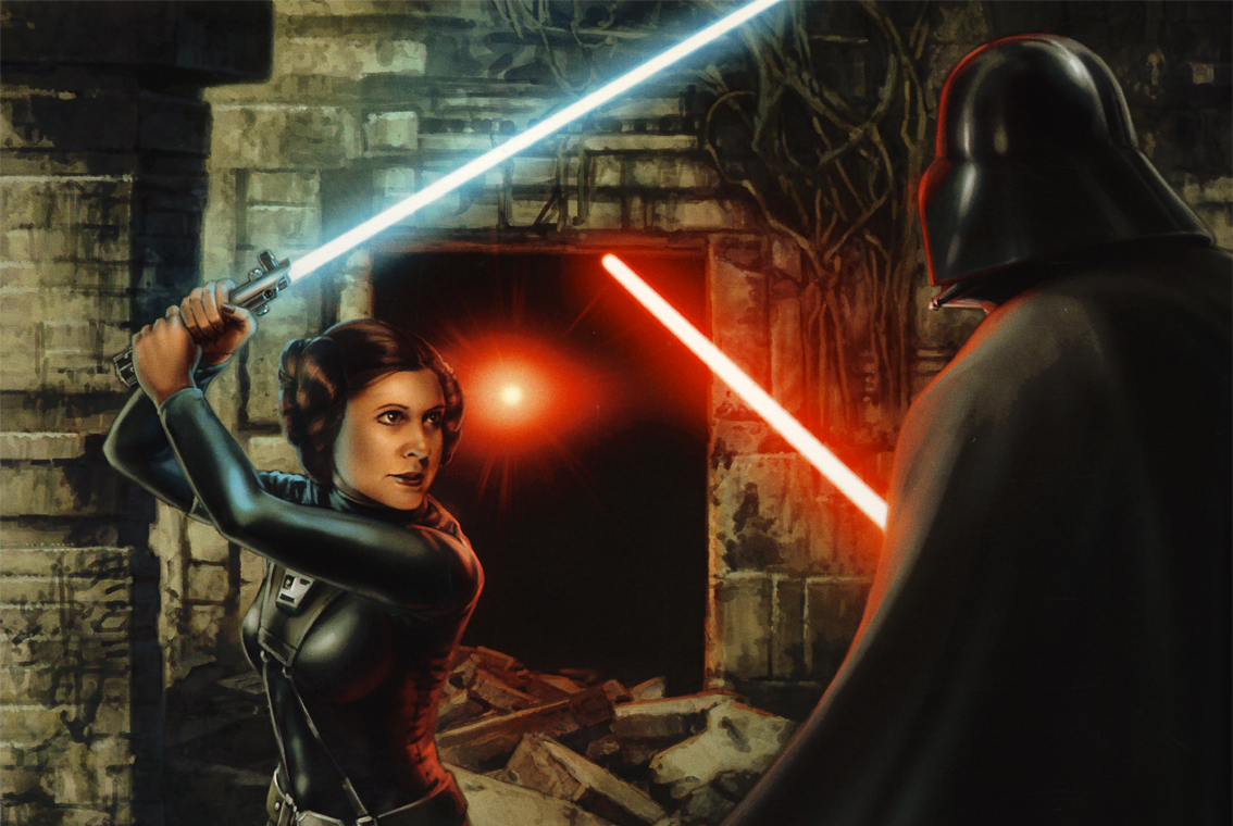 Leia duels with Darth Vader on Mimban.