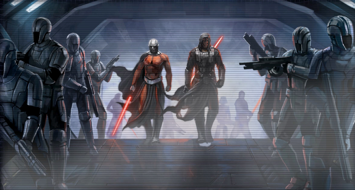 Darth Revan and Darth Malak lead their troops.