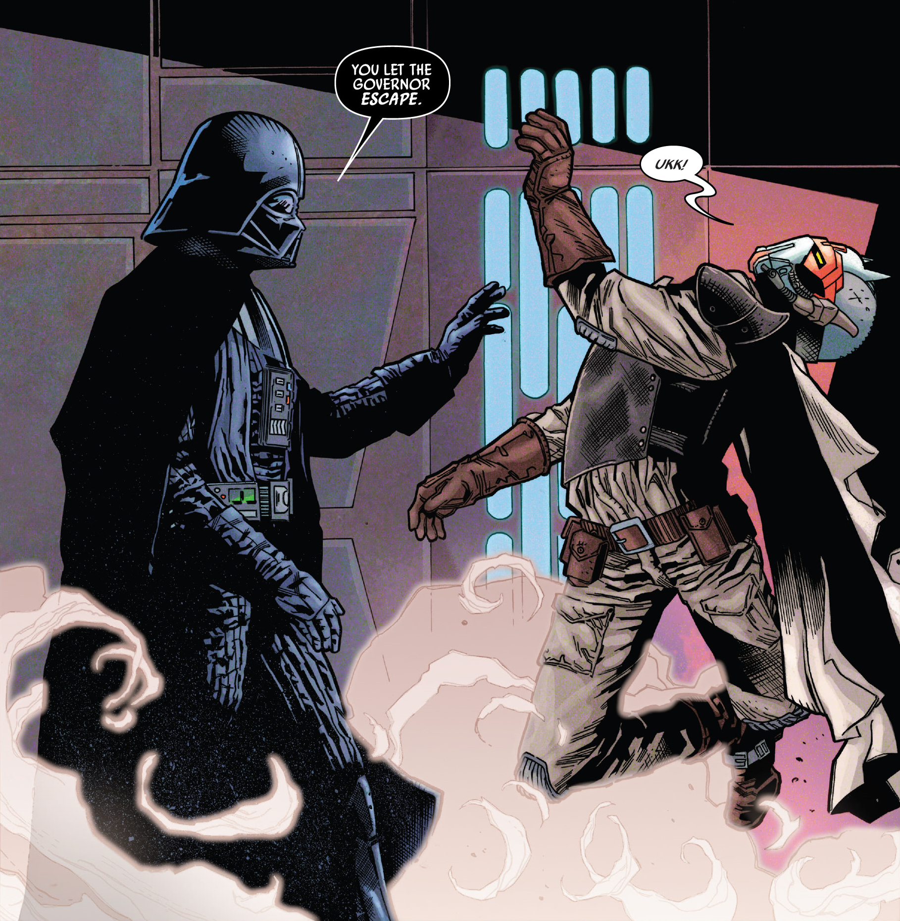 Believing the assassin let a target escape, Darth Vader Force chokes Ochi of Bestoon.