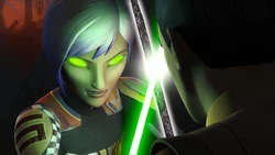 A possessed Sabine attacks Ezra.