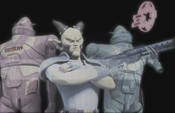 Vizago, alongside his IG-RM bodyguards.