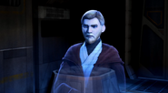 Obi-Wan Kenobi's hologram, reciting Kenobi's instructions to the Jedi survivors.