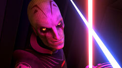 The Grand Inquisitor fights Kanan Jarrus.