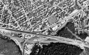 1963. Construction des viaducs de la N186, prémisses de la future A86. Les derniers points de verdure disparaissent.