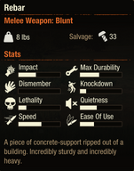 The Statistics of the Rebar as seen in-game.