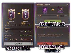 HEROES UPGRADE BUTTON AND EXCHANGE BOX (CLICK TO EXPAND)