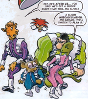 Knuckles bears down upon the crooks.  Art by Nigel Dobbyn.