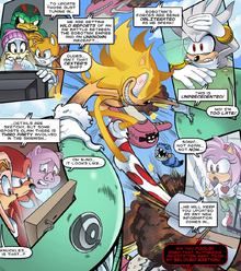 Super Sonic is unleashed... which spells bad news for the heroes.  Art by  and .