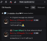 SammyAfrica.png (43 KB) Sammy claiming that he is from North Africa.