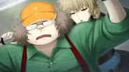 Itaru being threatened by Suzuha.