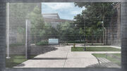 Picture of the Viktor Chondria University. An ordinary looking college campus with trees and surrounding brick-buildings.