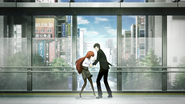 Kagari trying to get away from Okabe.