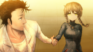 Okabe venturing into a not predetermined future with Suzuha in her ending.