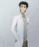 Okabe's appearance in the anime.