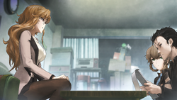 Moeka Gives Okabe and Suzuha Her Report