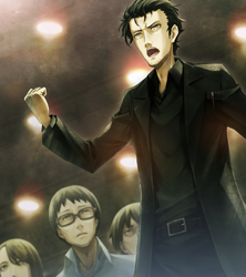 Okabe criticizing a heckler S;G0