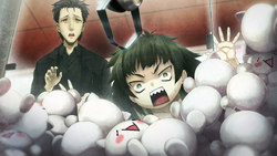 Okabe and Maho at the claw Machine