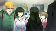 Maho showing Itaru, Mayuri and Nae the Amadeus app.