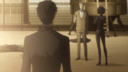 Confronting Leskinen alongside Kagari and Moeka.