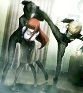 Suzuha defends Kagari from a disguised Judy.
